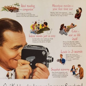 1947 EASTMAN KODAK Cine-Kodak Magazine 8 Movie Camera Vintage Print Ad