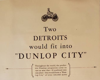 1928 DUNLOP TIRE Neumáticos de goma para automóviles Dunlop City Detroit Automotive Vintage Print Ad