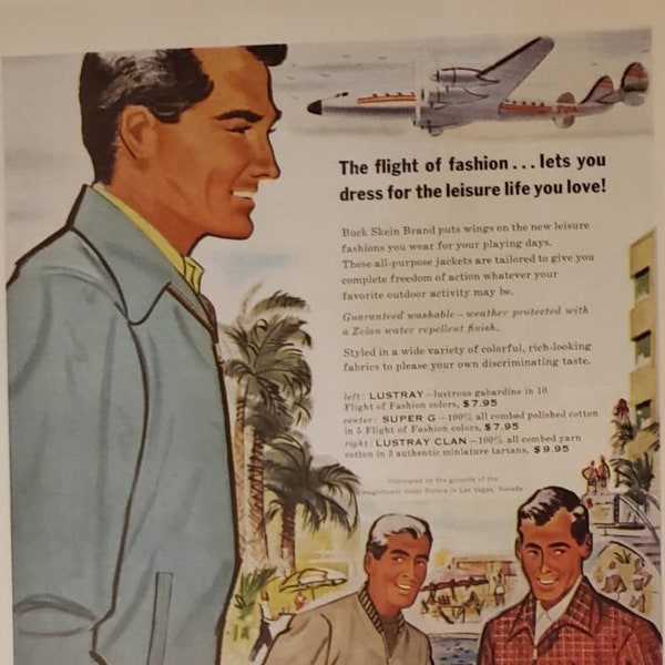1957 BUCK SKEIN BRAND Mens Jackets Flight of Fashion Leisure Clothing Sportswear Vintage Print Ad