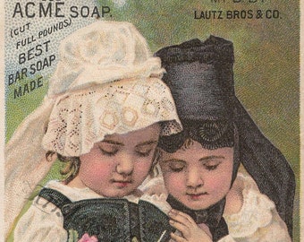 ACME SOAP Girls Knitting Digital Image Download File Vintage Victorian Trade Card Advertising Printable Scrapbooking Collage