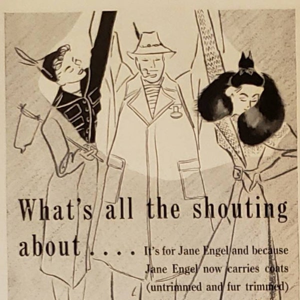 1937 JANE ENGEL Womens Coats Fashion New York MONNET Cognac Brandy Alcohol Drink Beverage Vintage Print Ad