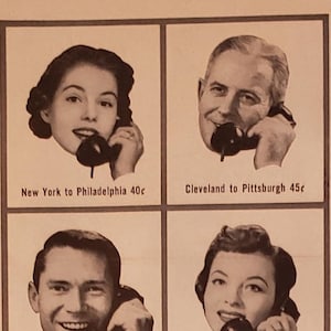 1954 BELL TELEPHONE SYSTEM Family Phone Call Long Distance Rates Service Telecommunications Vintage Print Ad