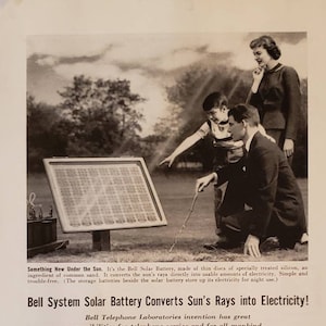 1956 BELL TELEPHONE SYSTEM Telecommunications Silicon Solar Battery Electricity Vintage Print Ad