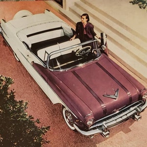 1956 PONTIAC STAR CHIEF Custom Convertible Purple Car General Motors Automobile Strato-Streak Power Vintage Print Ad