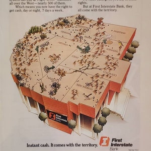 1981 FIRST INTERSTATE BANK West Western America Map Locations Instant Cash Teller Machines Vintage Print Ad