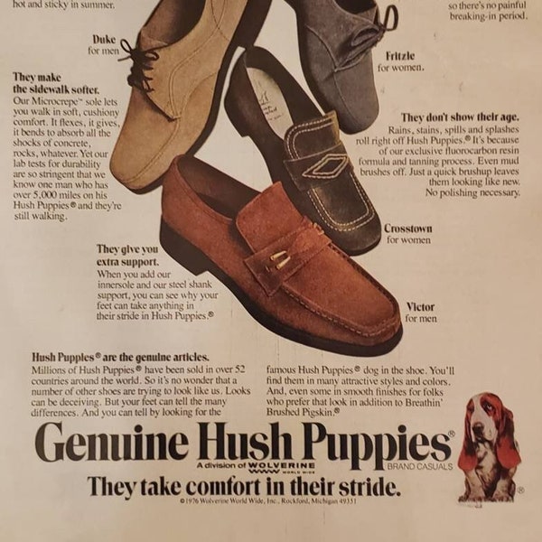 1976 HUSH PUPPIES Shoes Shoe Footwear Fashion Vintage Print Ad