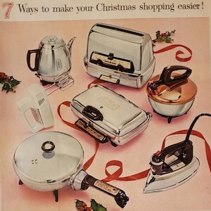 1956 General Electric GE Appliances Christmas Gifts Coffee Maker OLD FITZGERALD Walter Landor Candlelight Decanter Whiskey Vintage Print Ad