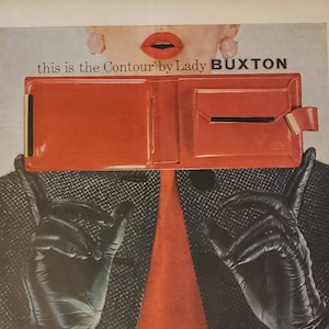1956 Lady BUXTON Contorno Mujer Accesorios Cuero Billfold Coin Monedero Cartera Moda Vintage Print Anuncio
