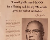 1956 ZENITH Hearing Aids Gerald M Loeb Investment Broker Vintage Print Ad