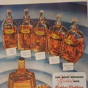 1940 GOLDEN WEDDING Five Great Whiskies Blend Alcohol Beverage Drink Vintage Print Ad