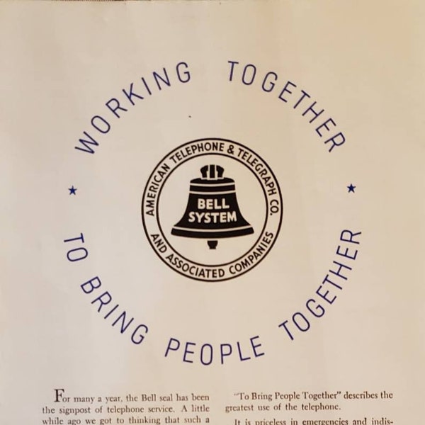 1956 BELL TELEPHONE SYSTEM Telecommunications Phone Call Company Symbol Working Together Vintage Print Ad