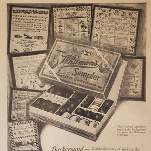 1928 WHITMAN&#39;S SAMPLER Candy Chocolate Box Chocolates Food Vintage Print Ad