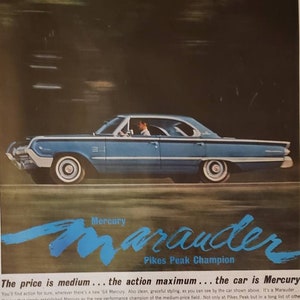 1964 MERCURY MARAUDER Blue Car Pikes Peak Champion Vehicle Auto Vintage Print Ad