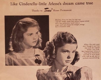 1947 TONI HOME PERMANENT Little Girl Curls Krullend Haarbehandeling Creme Cold Wave Beauty Vintage Print Advertentie