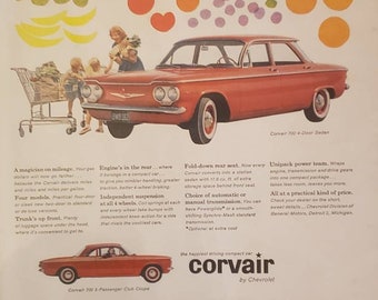 1960 CHEVROLET CORVAIR 700 4 Door Sedan Compact Car Thrift Savings Club Coupe Auto Vintage Print Ad