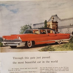 1956 LINCOLN Premiere Four Door Sedan Car Gate Luxury Automobile Vintage Print Ad