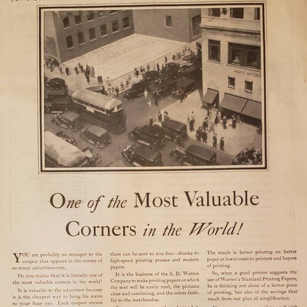 1930 WARREN'S Standard Printing Papers Printer Paper Valuable Street Corner Vintage Print Ad