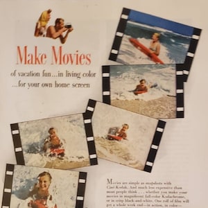 1946 EASTMAN KODAK Cine-Kodak Movie Camera Kodachrome Film Movies Beach Vacation Fun Vintage Print Ad