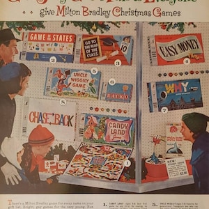 1962 MILTON BRADLEY Games Christmas Gifts Candy Land Easy Money Racko Uncle Wiggily Game Vintage Print Ad