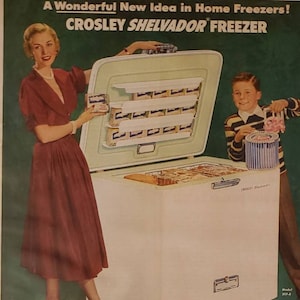1951 CROSLEY SHELVADOR FREEZER Frozen Food Storage Kitchen Appliance Vintage Print Ad