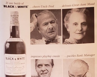 1965 BLACK & WHITE Whisky Whisky Whisky Alcohol Drink Beverage Christmas Gift Mejora las relaciones Vintage Print Ad