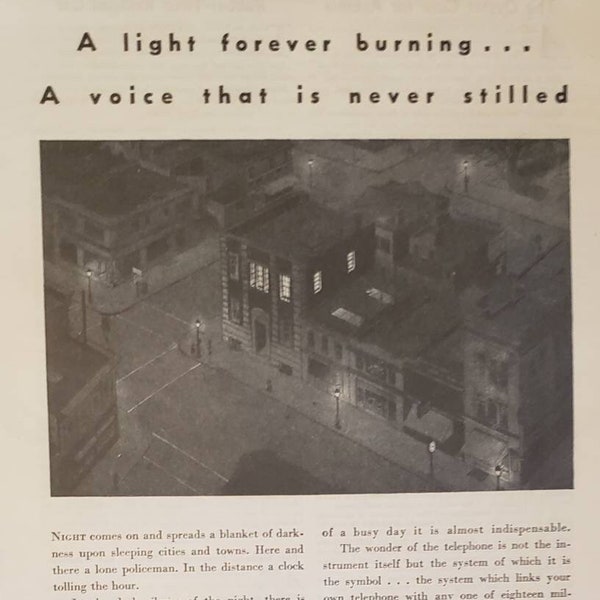 1932 BELL SYSTEM American Telephone andTelegraph AT&T  Telecommunications Night Silence Light Security Vintage Print Ad