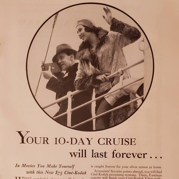 1931 CINE KODAK Home Movie Cameras Film Travel Cruise Vintage Print Ad