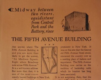 1928 FIFTH AVENUE BUILDING New York City Real Estate Business Offices Finance Broadway Madison Square Vintage Print Ad