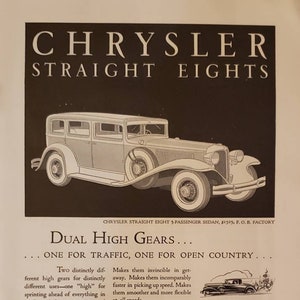 1931 CHRYSLER STRAIGHT EIGHTS 5 Passenger Sedan Cars Car Automobile Vintage Print Ad