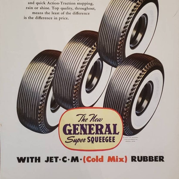 1949 GENERAL Super Squeegee Rubber Tires ou AMERICAN OPTICAL Eye Services vintage Print Ad