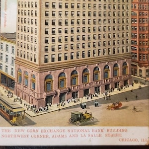 Cartão Postal Vintage 1908 CHICAGO IL Illinois New Corn Exchange National Bank Building Adams Street LaSalle Street Corner