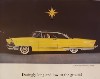1956 LINCOLN Premiere Coupe Yellow Car Auto Vintage Print Ad