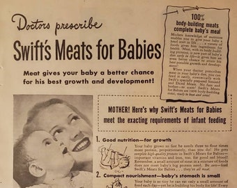 1947 SWIFT'S MEATS Baby Food Child Infant Future Diet Nutrition Vintage Print Ad