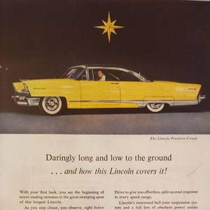 1956 LINCOLN Premiere Coupe Yellow Car Auto Vintage Print Ad