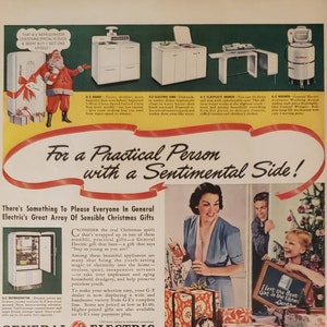 1940 General Electric GE Christmas Gifts Appliances Household Kitchen Range Sink Ironer Refrigerator Vacuum Toaster Mixer Vintage Print Ad