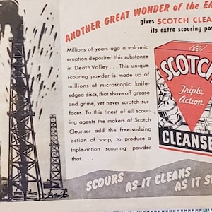 1949 SCOTCH CLEANSER Schuren Poeder Reiniging Huishoudelijke Signaal Hill Olie Vintage Print Advertentie