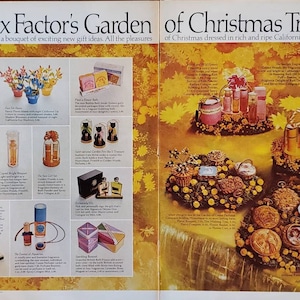 1970 MAX FACTOR Cosmetics Gifts Cologne Perfume After Shave Lotion Bubble Bath Make-up Eyeshadow Candles Powder 2 Page Vintage Print Ad