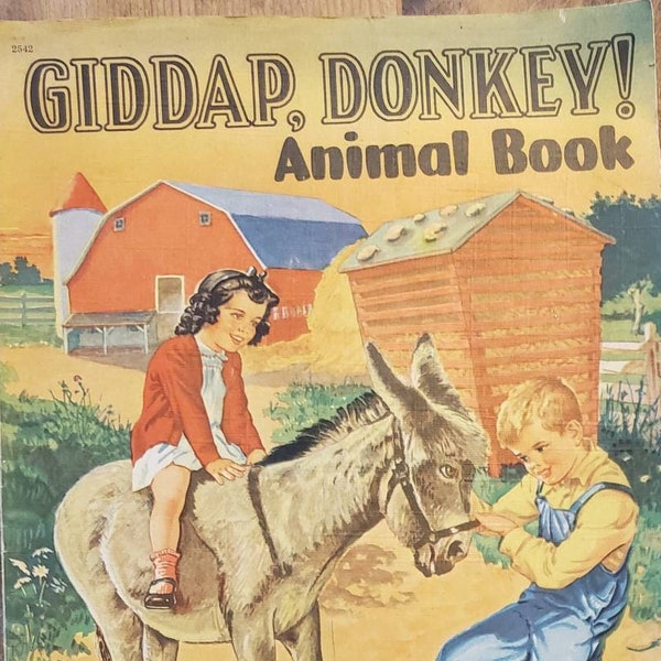 1947 GIDDAP DONKEY Animal Book Cloth-like Soft Cover Childrens Vintage Book 16 Pages Illustrations