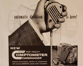 1956 COMPTOMETER Commander Automatic Dictation Transcription Office Business Machine Vintage Print Ad