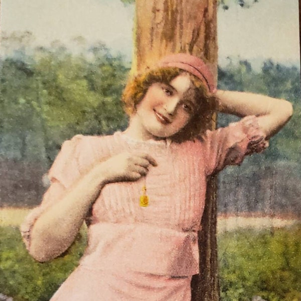 I Love A Man Who Is on the Square Woman in Pink Dress 1920s Vintage Post Card