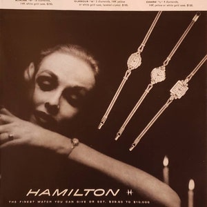 1956 LADY HAMILTON Womens Watch Jewelry Fashion Vintage Print Ad