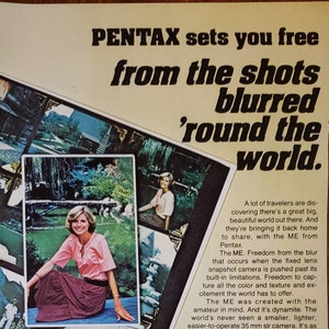 1977 PENTAX ME Camera or MITSUBISHI Series E Audio Systems Stereo Vintage Print Ad