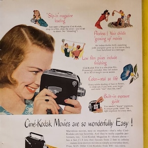 1947 CINE KODAK Magazine 8 Movie Camera CROSLEY Shelvador Refrigerator Kitchen Appliance Vintage Print Ad image 1