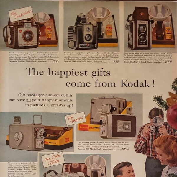 1956 EASTMAN KODAK Happiest Christmas Gifts Brownie Cameras Movie Camera Photography Vintage Print Ad