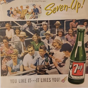 1947 SEVEN-UP 7UP Soda Drink Beverage Family Baseball Vintage Print Ad