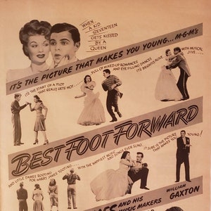 1943 BEST FOOT FORWARD Metro Goldwyn Mayer Motion Picture Movie Film Lucille Ball Henry James William Gaxton World War 2 Vintage Print Ad