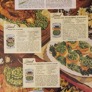1946 STOKELY&#39;S FINEST Tasty King Peas Early Peas Sweet Peas  Sugar Peas Vegetables Canned Food Recipes Vintage Print Ad