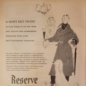 1957 RESERVE BEER Peter Hand Brewery Chicago Alcohol Liquor Jane Miller Art Vintage Print Ad