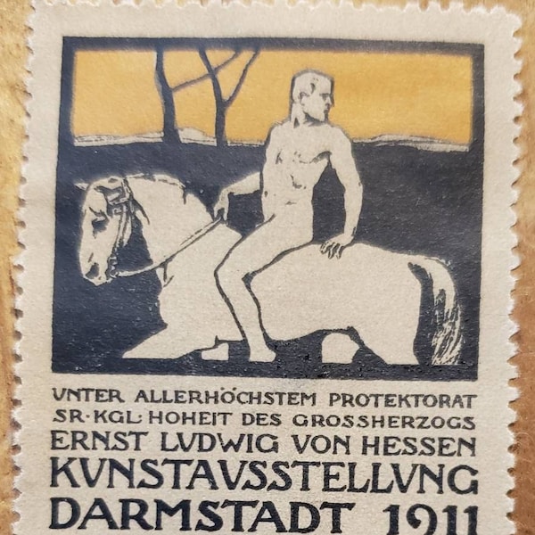 1911 Vintage German Advertising Poster Stamp Darmstadt Germany Ernst Ludwig von Hessen Kunstausstellung Art Exhibition