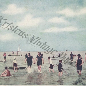 INSTANT DOWNLOAD Vintage Digitale Postkaart Alki Beach West Seattle Washington 1909 Zwemmen Zwemmers